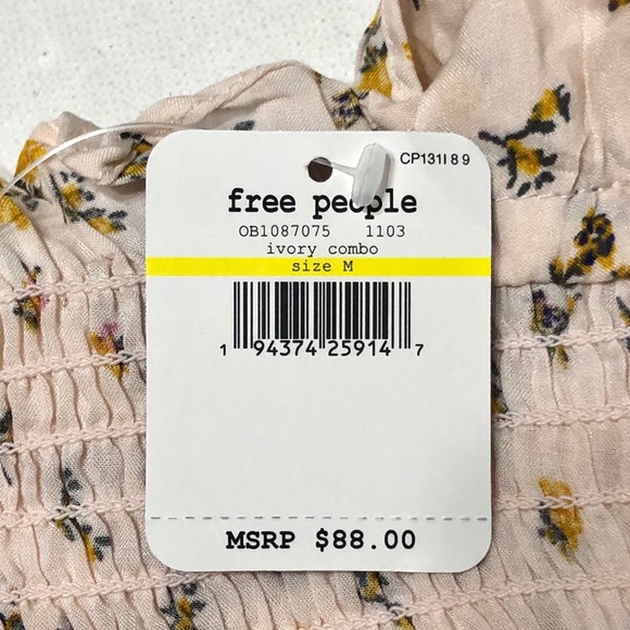 Free People Ivory Combo Floral Mini Dress Smocked Design Size M - Picture 13 of 13